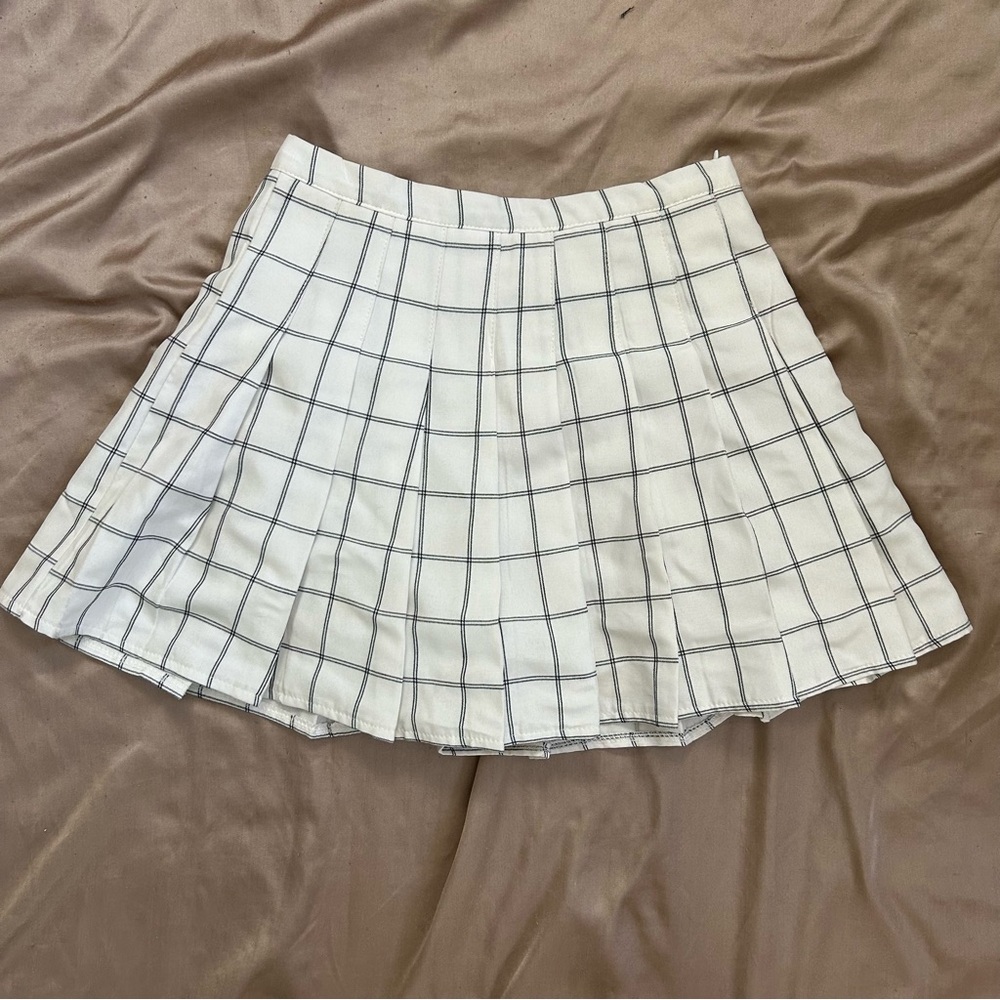 Pleated White Plaid Mini Skirt